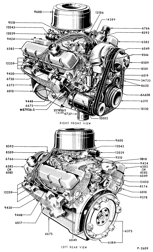 Схема 8 CYL. 7.8L AND 8.8L (477 AND 534 C.I.D.) GAS-ENGINE ASSY.