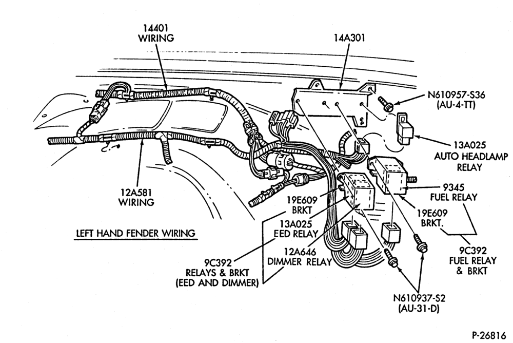 Схема ELECTRICAL SYSTEMS-Wiring system - L.H. fender wiring - 8 cyl. 302 (5.0L)-w/100 amp. alternator