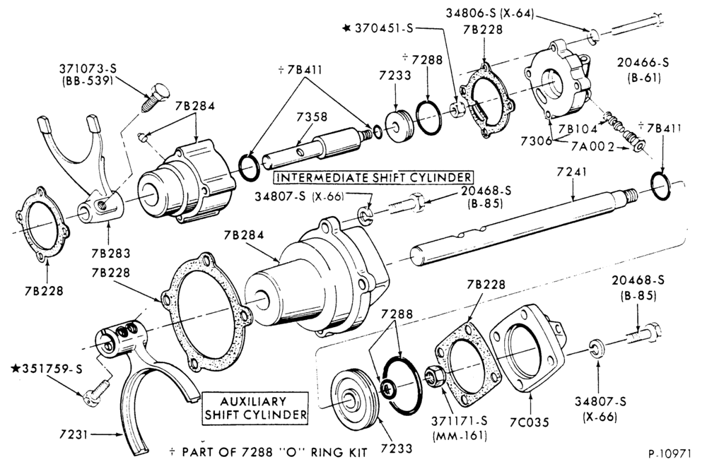 Схема EXTERNAL PARTS-GEARSHIFT MECHANISM - MAIN TRANSMISSION - 8 speed - Fuller RT7608LL - inter. & aux. air shift cyls.-F-FT800/900
