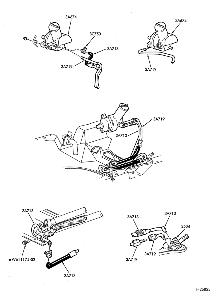 Схема STEERING-Power steering system - Pump installation - 8 cyl. 5.0L - w/o oil cooler