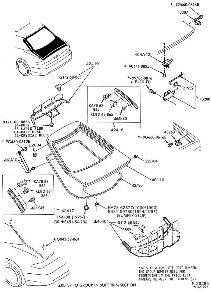 Схема ROOF-Liftgate, latch, hinge, trim and related parts