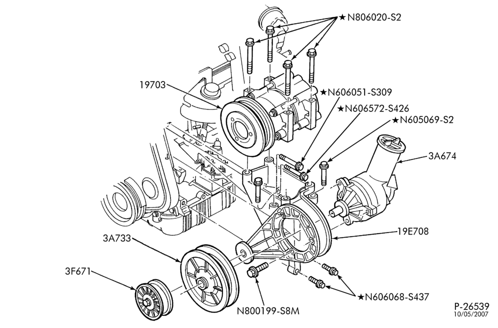 Схема AIR CONDITIONING-Compressor installation - integral - 4 cyl. 2.3L-R