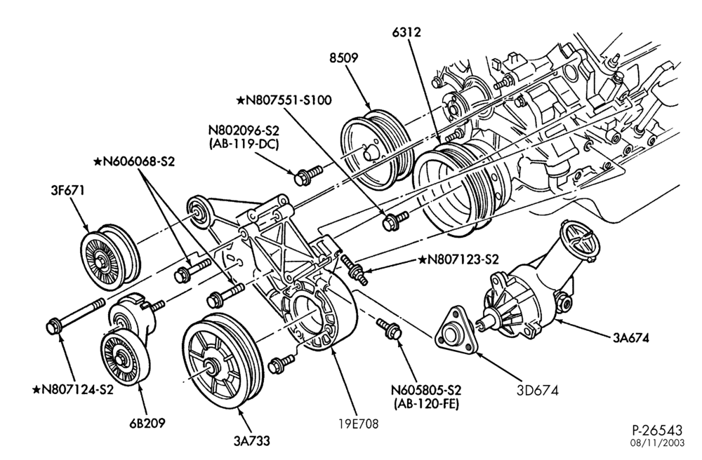 Схема STEERING-Power steering system - Pump installation - 6 cyl. 3.0L-R