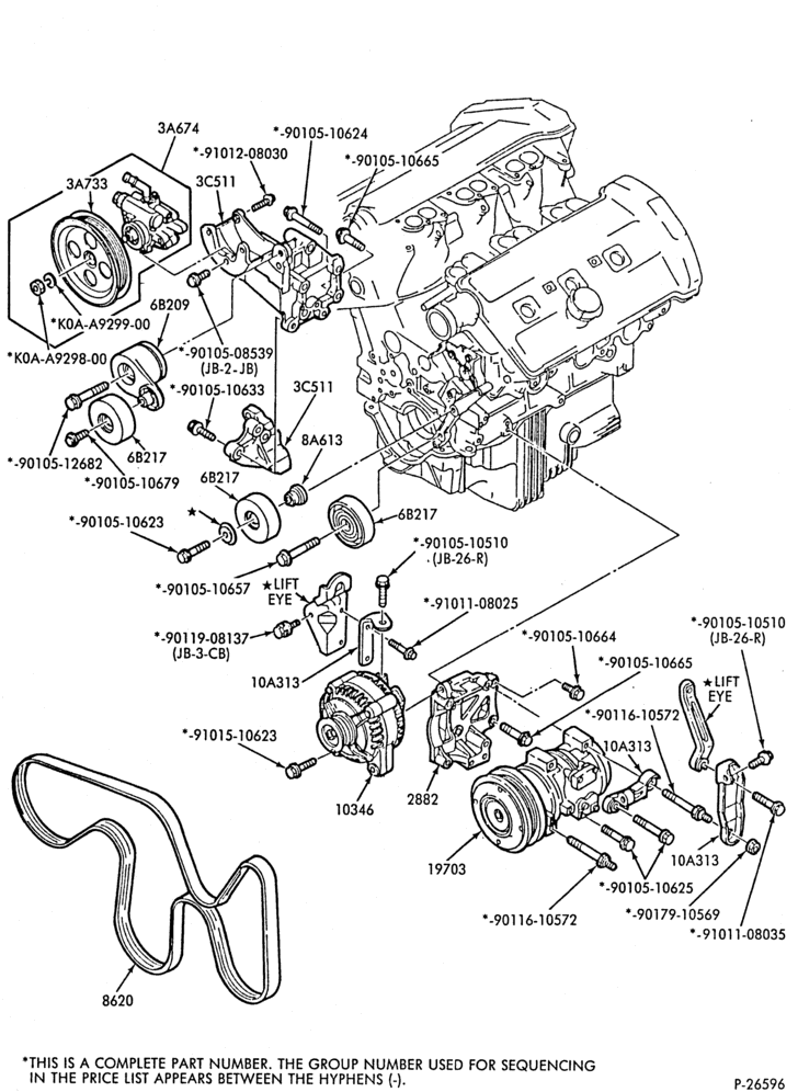 Схема Генератор, INSTRUMENT CLUSTER, BATTERY-Alternator mounting brackets - 6 cyl. 3.2L - SHO
