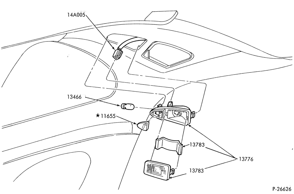 Схема LAMPS-Courtesy lamp - rear quarter trim panel mounted