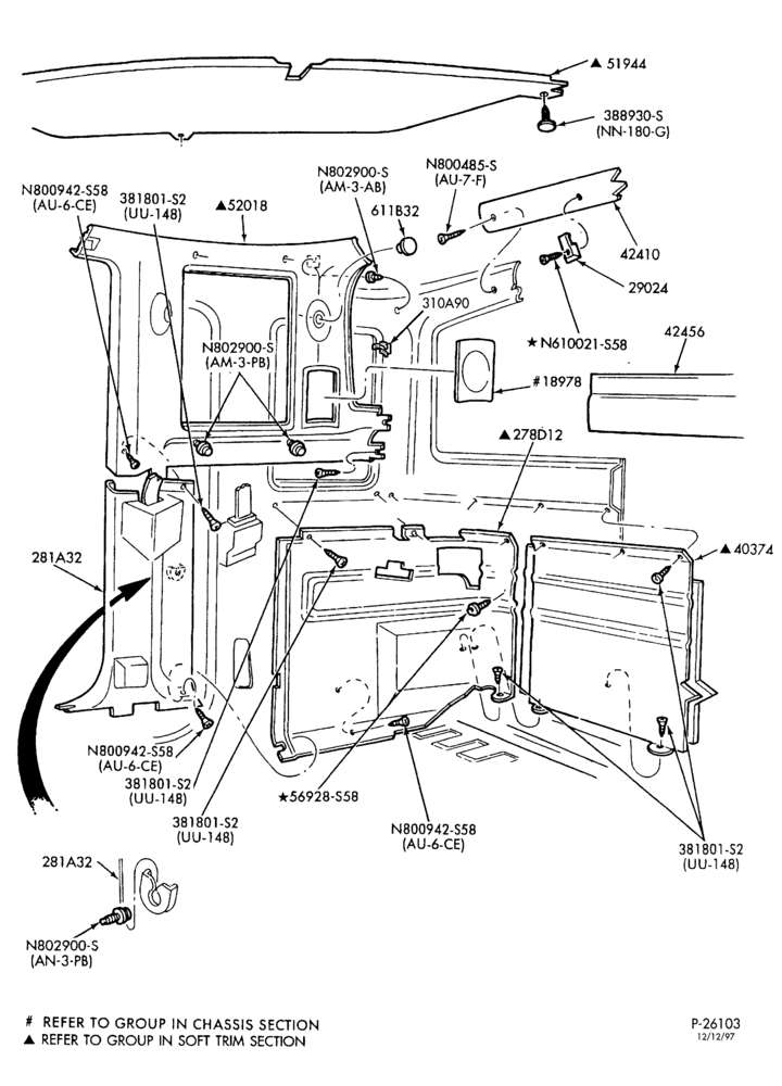 Схема SOFT, INTERIOR TRIM-Interior trim - rear quarter - SuperCab w/o cup holder - w/forward facing seat-F150/350,F(Super Duty)