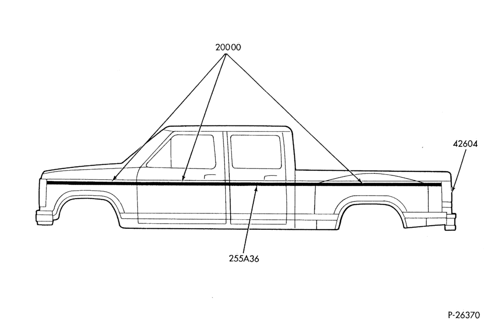 Схема Комплект декоративных полос — Crew Cab, двускатные задние колёса — верхний (двухцветная окраска)