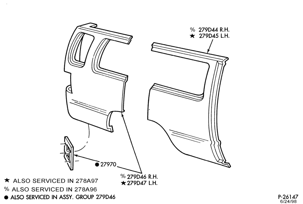 Схема SHEET METAL-Upper body sheet metal repair panels - rear quarter - R.H. & L.H. - without sliding cargo door-E150/450