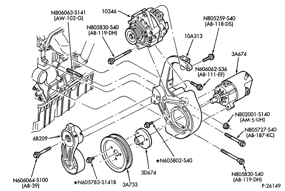 Схема Генератор, INSTRUMENT CLUSTER, BATTERY-Alternator mounting brackets - 4 cyl. 1.9L - without A/C