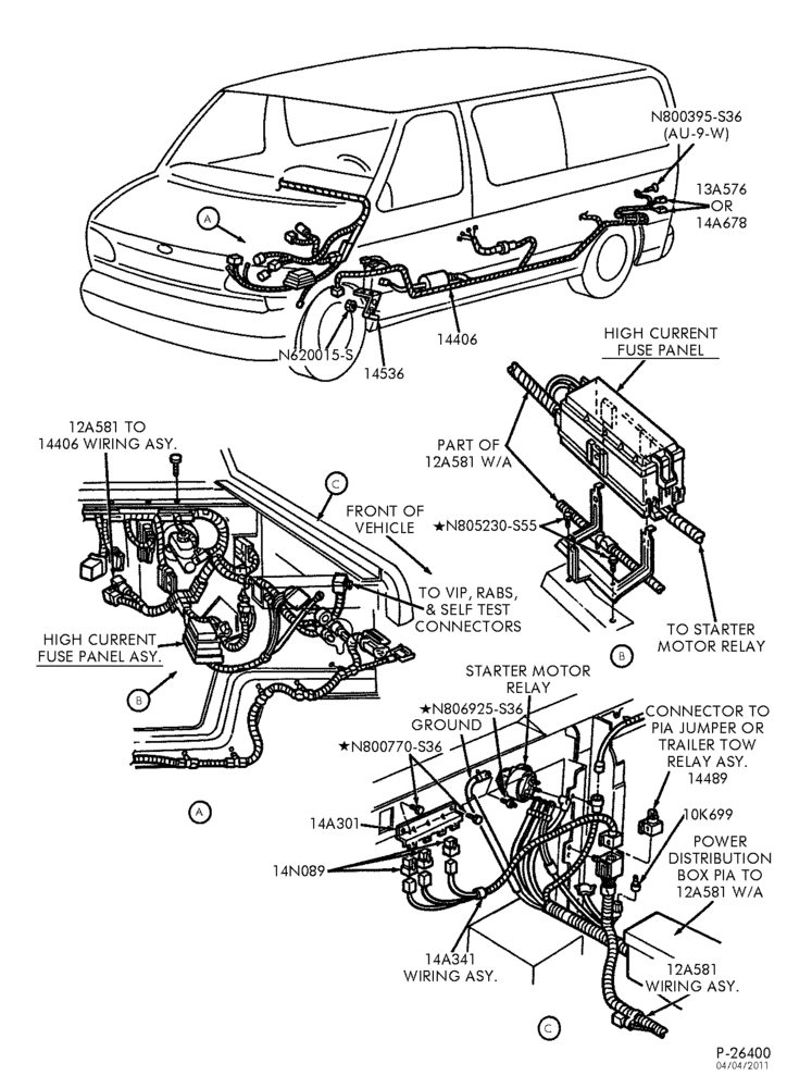 Схема ELECTRICAL SYSTEMS-Relay feed & wiring - trailer towing - Page A-E150/350,E(Super Duty)