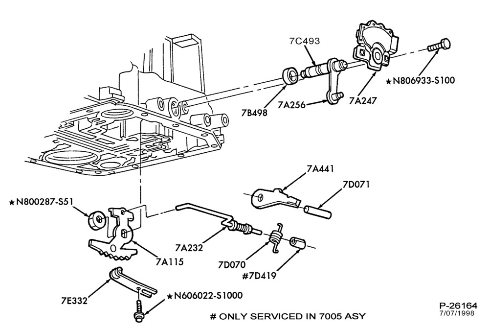 Схема 4R70W TYPE-INTERNAL PARTS - Manual control linkage & parking brake-U150