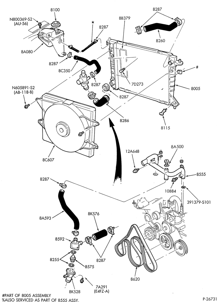 Схема Радиатор, GRILL AND COOLING-COOLING SYSTEM - 8 cyl. 4.6L