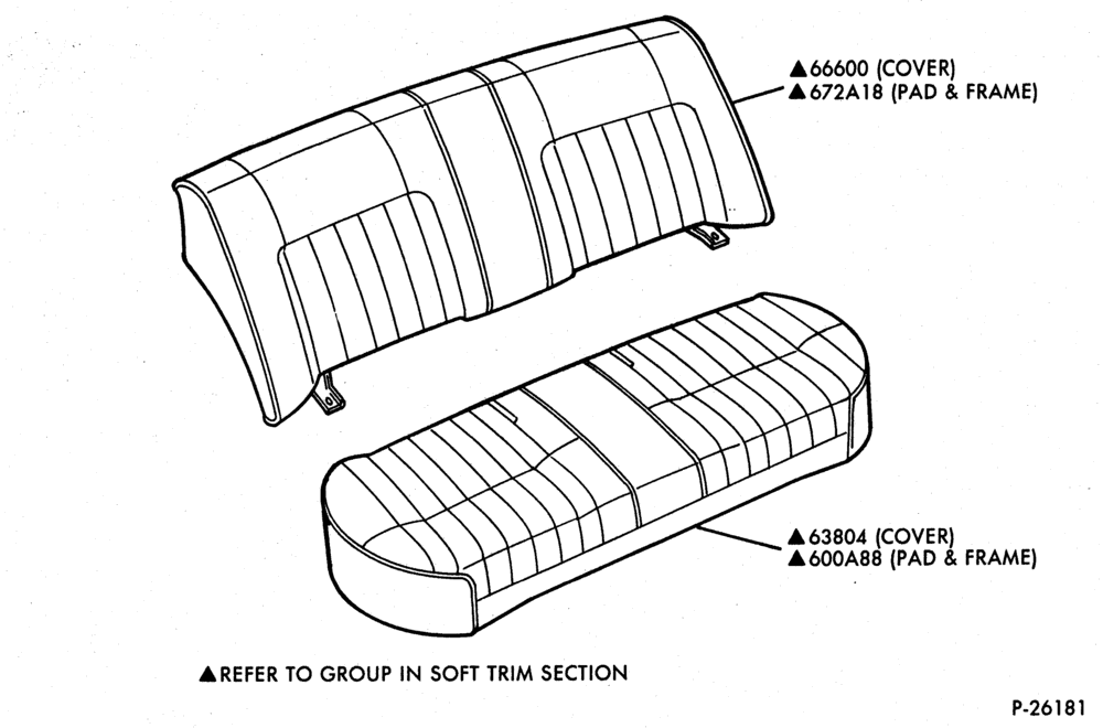 Схема SEATS AND SEAT BELTS-Rear seat parts - without center armrest