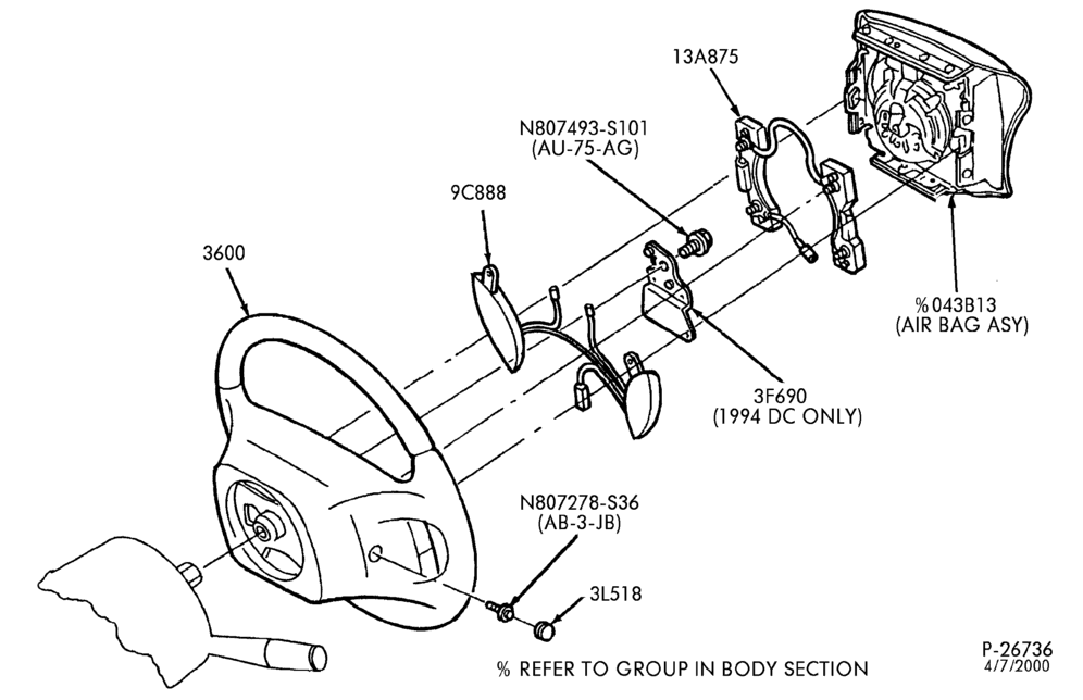 Схема STEERING WHEEL & HORN-4-spoke wheel - with air bag