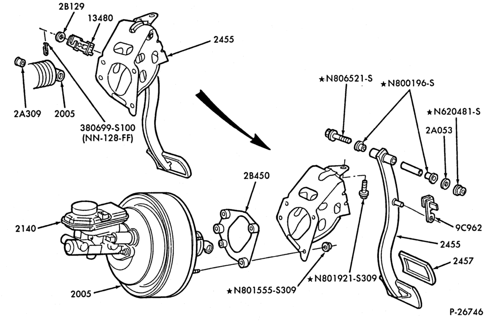 Схема BRAKES-Brake & pedal booster installation - w/anti-lock brakes