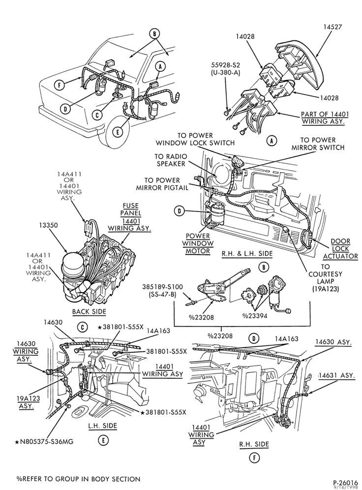 Схема ELECTRICAL SYSTEMS-Wiring system - power door locks, windows & controls-U150