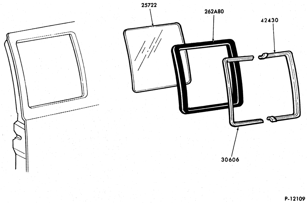 Схема DOORS AND WINDOWS-Side door window parts (stationary)-All-w/hinged doors