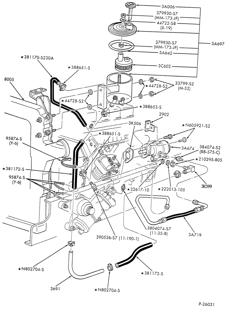 Схема STEERING-POWER - System - 8 cyl. 6.1L and 7.0L gas - 6 cyl. FD-1060 diesel - w/air brakes-B600/700