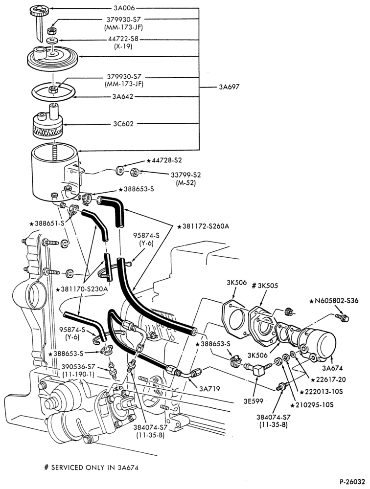 Схема STEERING-POWER - System - 8 cyl. 6.1L and 7.0L gas - 6 cyl. FD-1060 diesel - w/hyd. brakes-B600/700