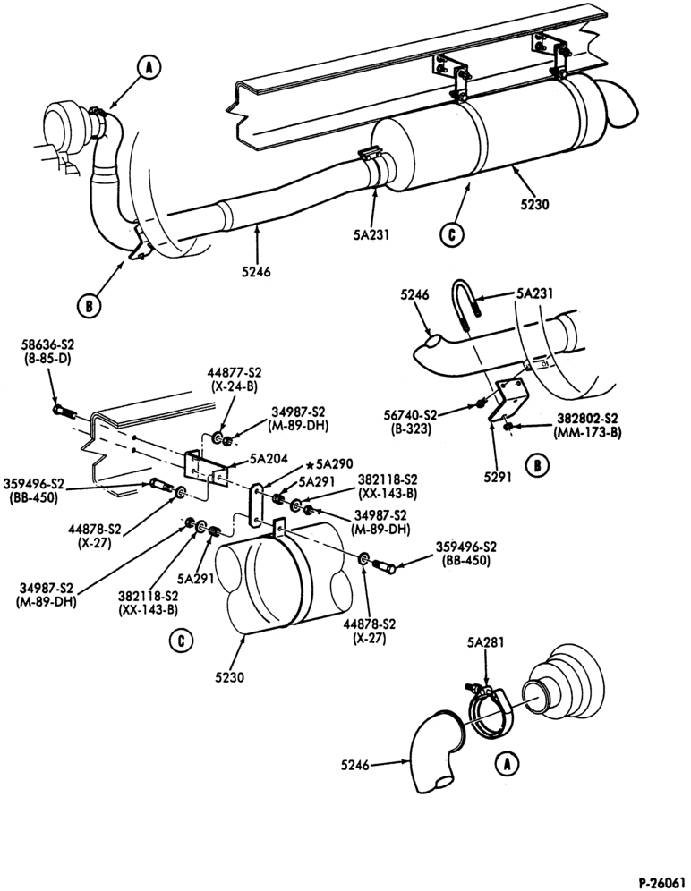 Схема EXHAUST SYSTEM-6 cyl. FD-1060 & FD-1460 diesel - single exhaust - horizontal exhaust - exc. B/T 84 - w/low profile-F-FT700/900