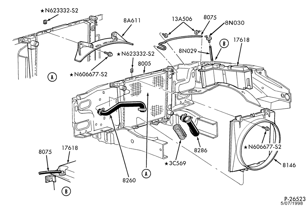 Схема Радиатор, GRILL AND COOLING-Cooling system & related parts - 4 cyl. 2.3L-R
