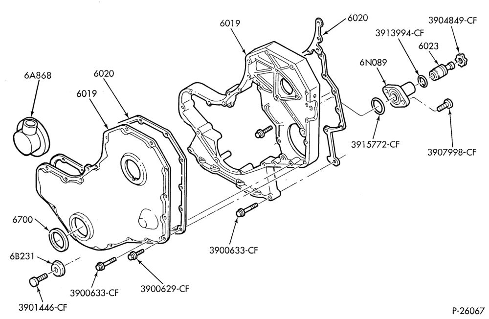 Схема 6 CYL. FD-1060 DIESEL-ENGINE FRONT COVER - 160 HP-B600/700