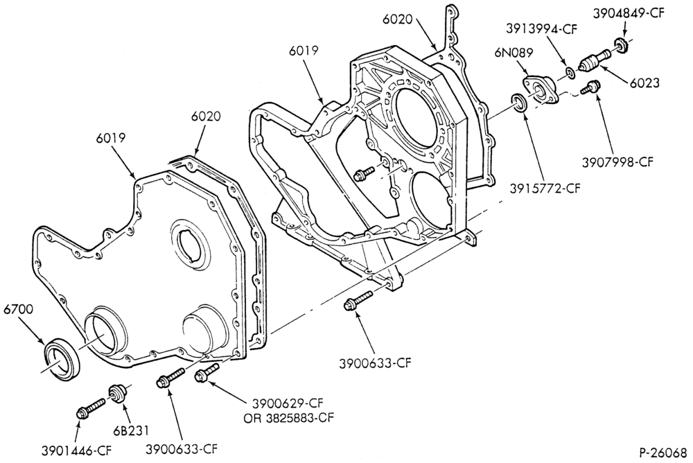 Схема 6 CYL. FD-1060 DIESEL-ENGINE FRONT COVER - 190 & 210 HP-B600/700