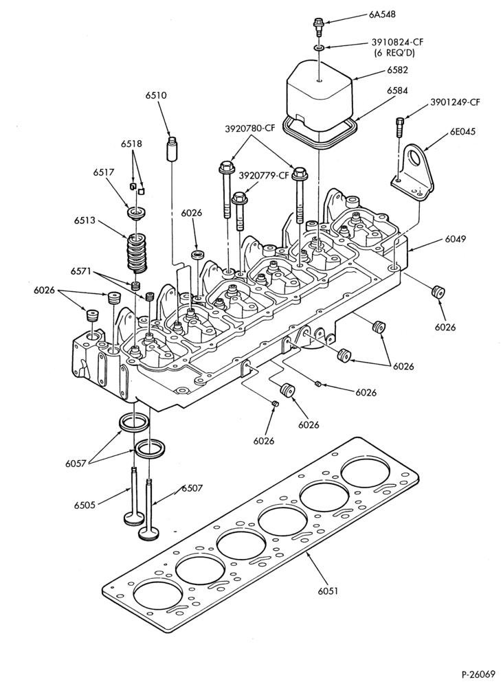 Схема 6 CYL. FD-1060 DIESEL-VALVES, PUSHRODS, ROCKER ARM COVER-B600/700