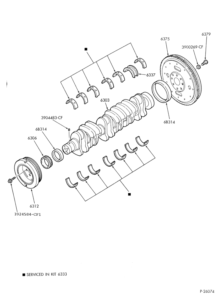 Схема 6 CYL. FD-1060 DIESEL-CRANKSHAFT, FLYWHEEL AND VIBRATION DAMPER-B600/700