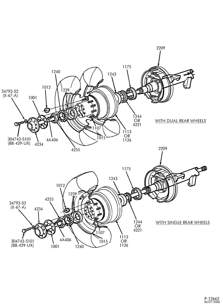 Схема Колёса, HUBS AND DRUMS-Rear wheel hub and bearings - typical-E100/350