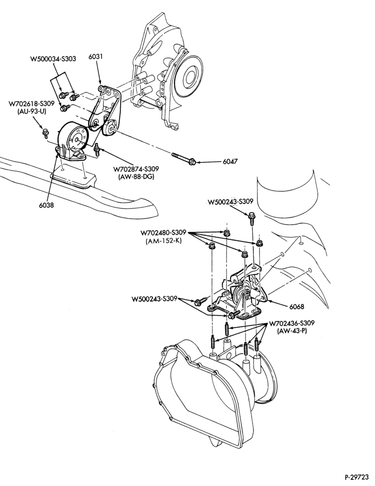 Схема 6 CYL. 2.5L - DOHC-Engine to transmission supports - A/T