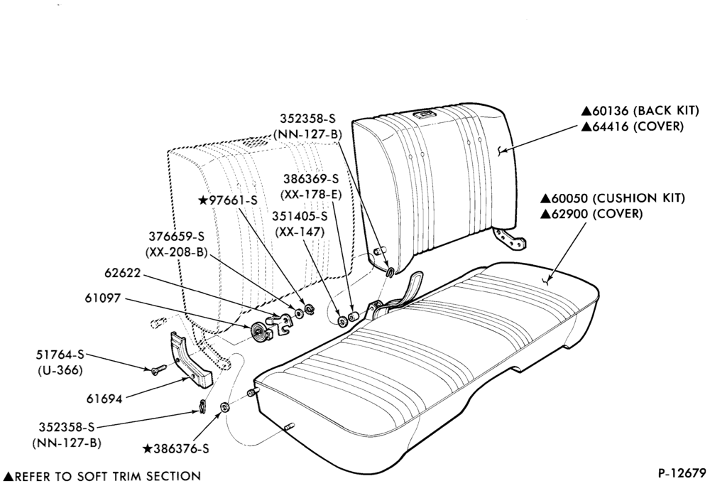 Схема SEATS AND SEAT BELTS-- w/o center arm rest- body type 66