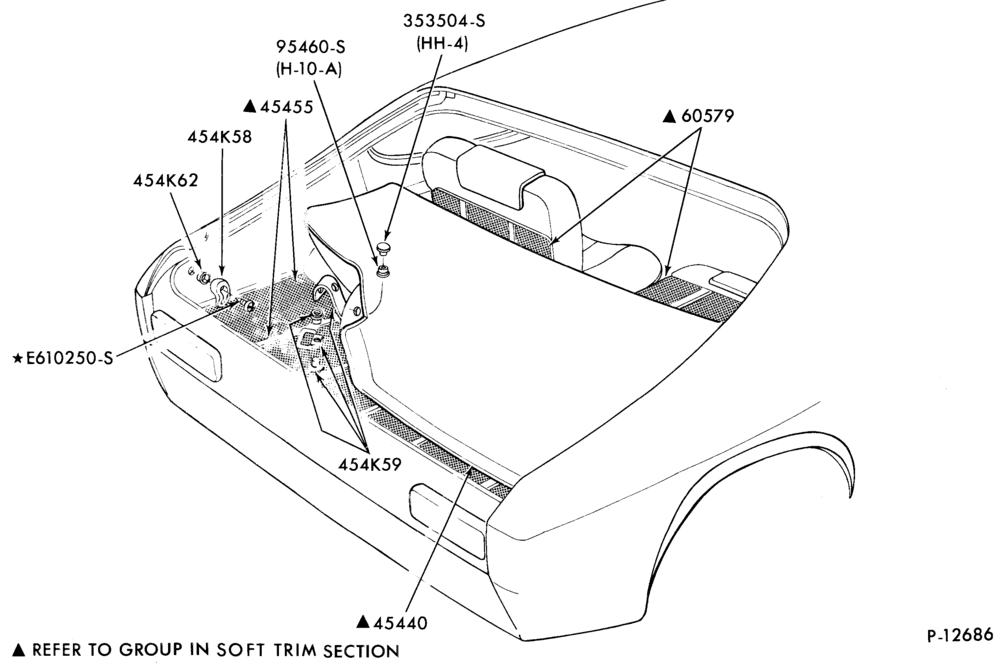 Схема SEATS AND SEAT BELTS-Rear seat parts - w/center armrest