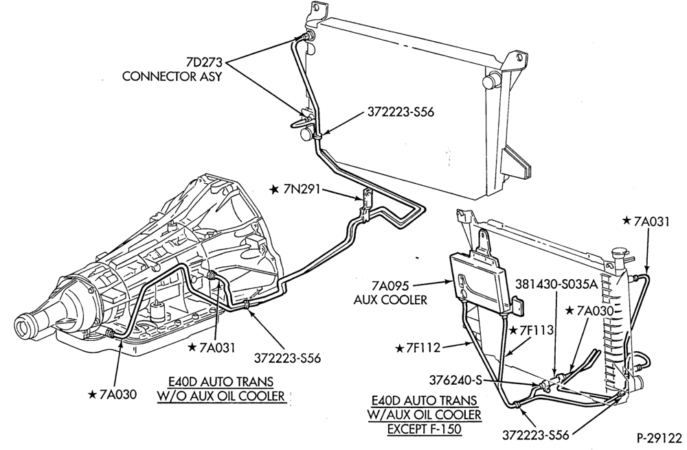 Схема E4OD TYPE-EXTERNAL PARTS - Oil cooling system - 8 cyl. 5.0L, 5.8L-U150