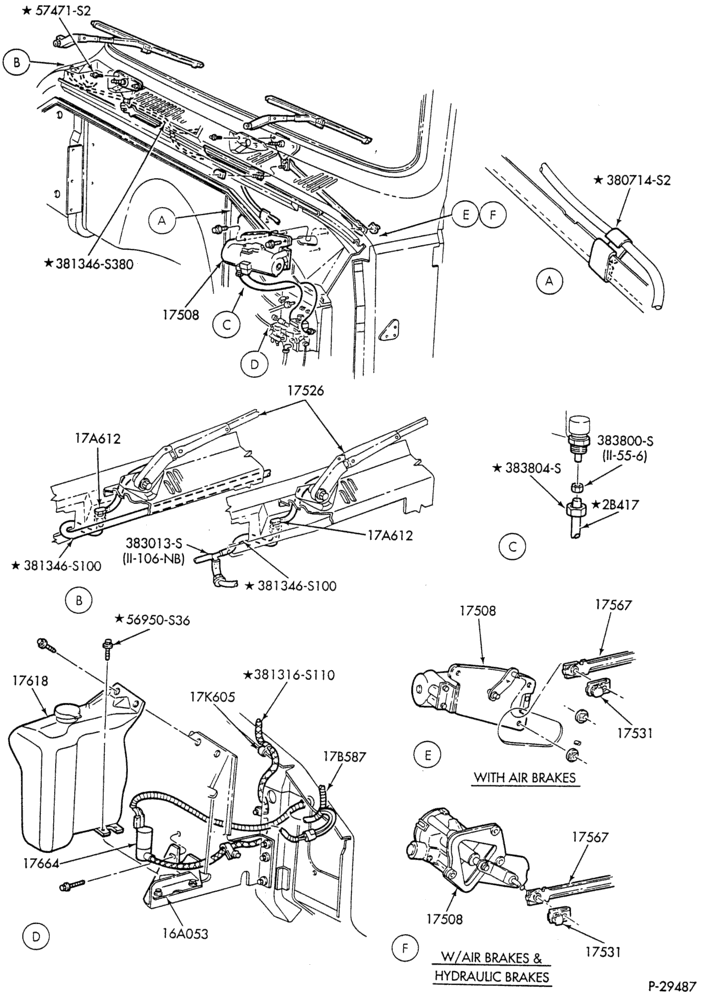 Схема WIPERS & WASHERS-Windshield wiper and washer - tilt hood - w/o access door-F-FT700/900