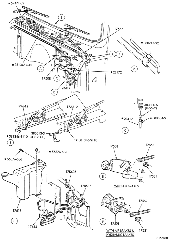 Схема WIPERS & WASHERS-Windshield wiper & washer - tilt hood - w/access door-F-FT700/900