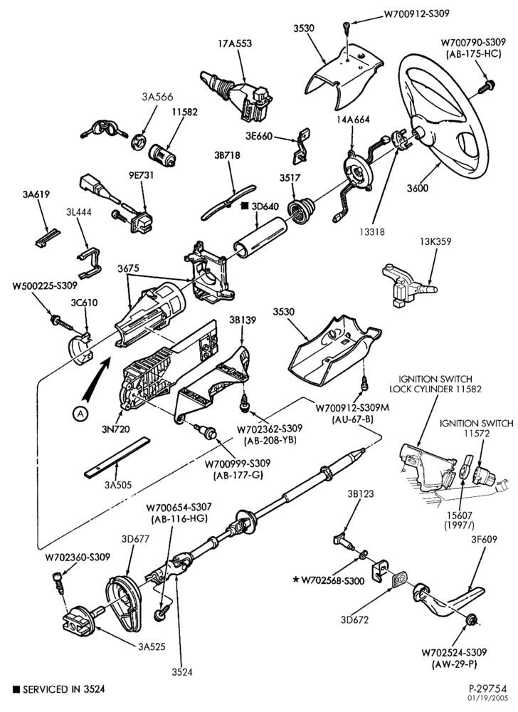 Схема FRONT SUSPENSION AND STEERING-Steering column for floor shift