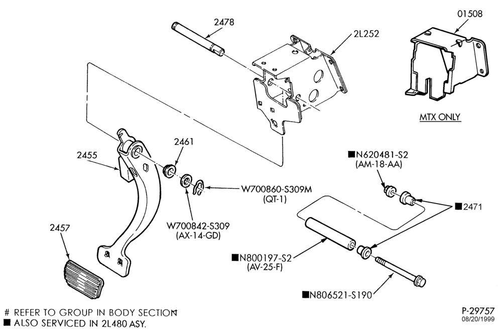 Схема BRAKES-Brake pedal installation - A/T