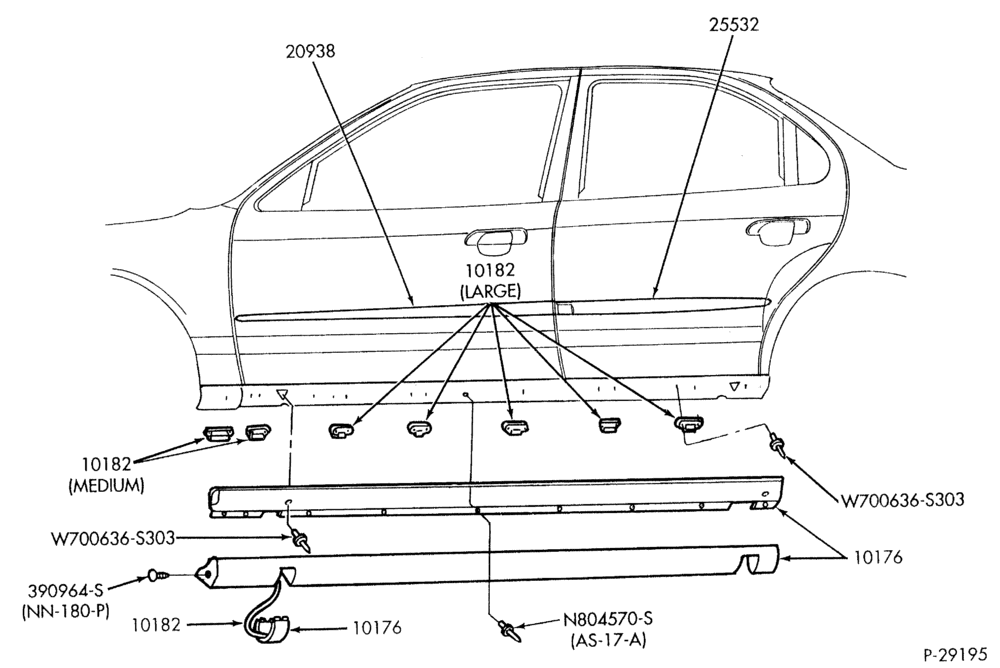 Схема CONTOUR - SE - ROCKER PANEL AND BODY SIDE MOULDINGS