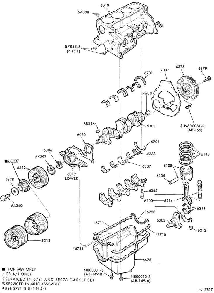 Схема 4 CYL. 1983/88 2.0L (122 C.I.D.) AND 2.3L (140 C.I.D.) - GAS-Engine parts - internal-lower - Page A