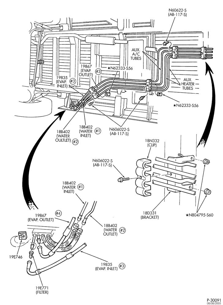 Схема AIR CONDITIONING-Condenser & hoses - integral - main - with aux. a/c - Page B-TW