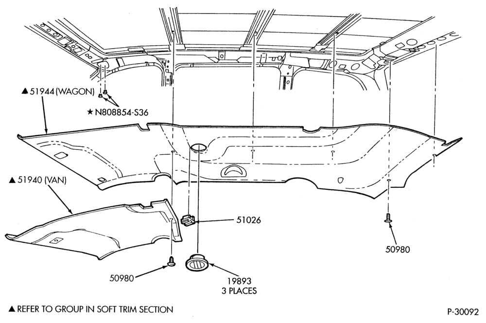 Схема SOFT, INTERIOR TRIM-Interior trim - Roof panels ""From 8/94''-TW