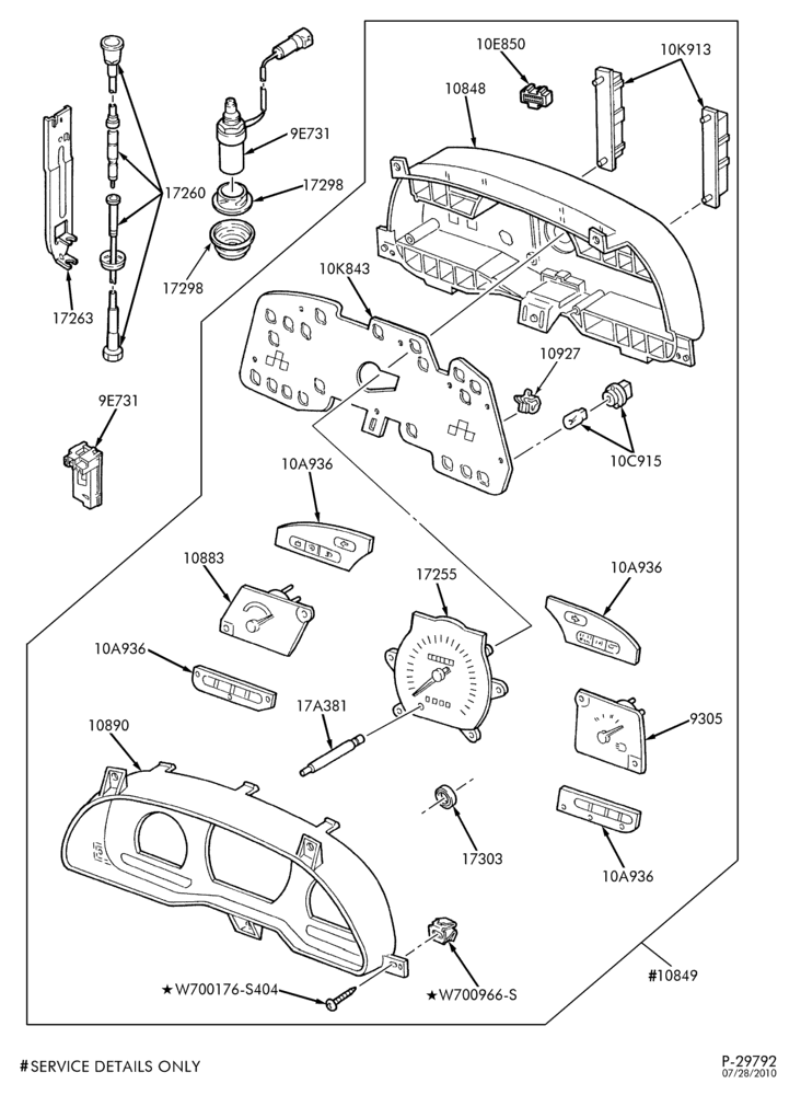 Схема Стартер, IGNITION AND HEADLAMP SWITCHES-Instrument cluster & related parts - without tachometer