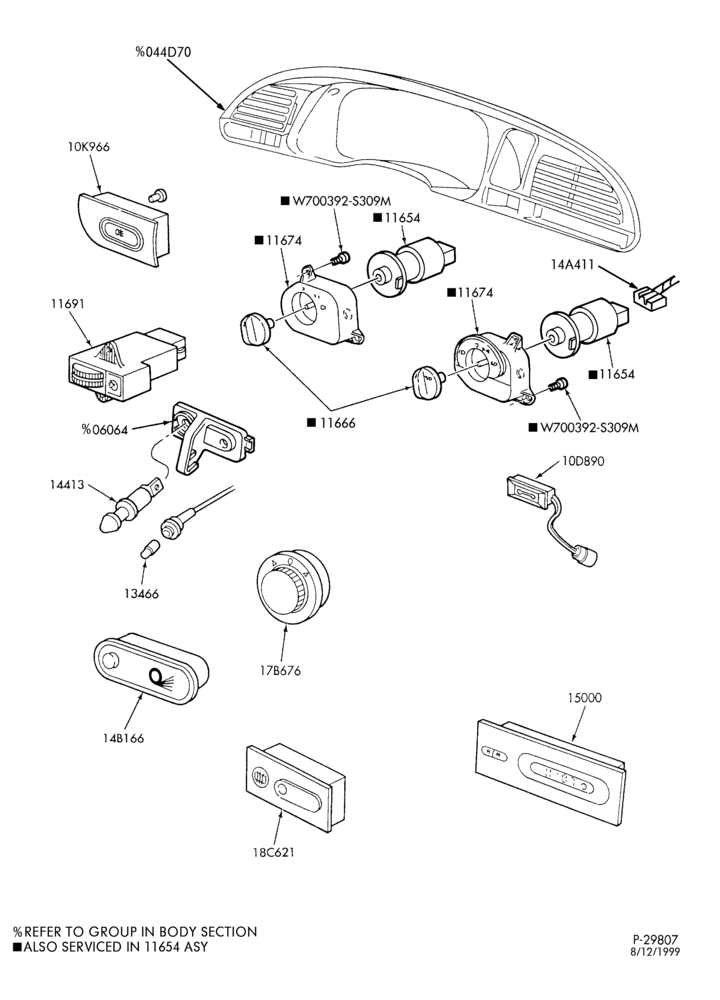 Схема DISTRIBUTOR AND IGNITION SYSTEM-Instrument panel switches, tripminder & related parts
