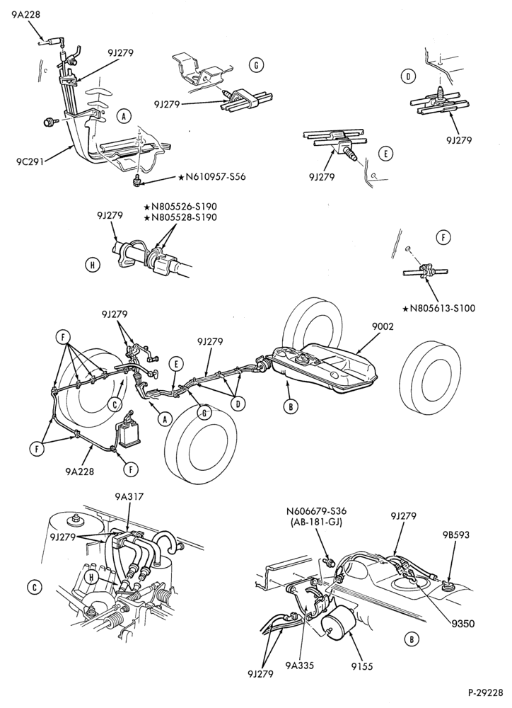 Схема 6 CYL. 3.8L-Fuel system - line installation - exc. Police