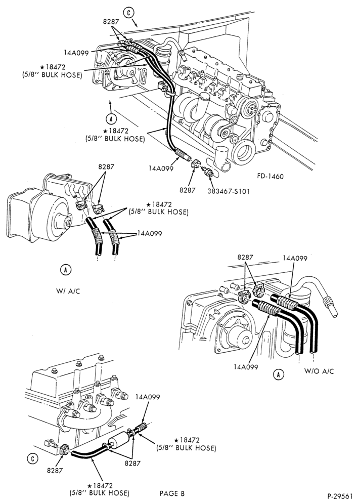 Схема HEATERS-Heater hose installation - 6 cyl. FD-1060 diesel - Page B-F-FT600/900