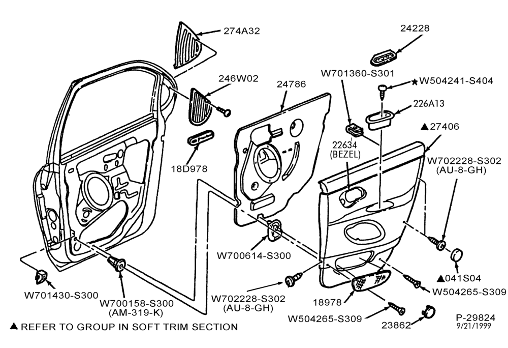 Схема SOFT, INTERIOR TRIM-Interior trim panels - rear door trim panel