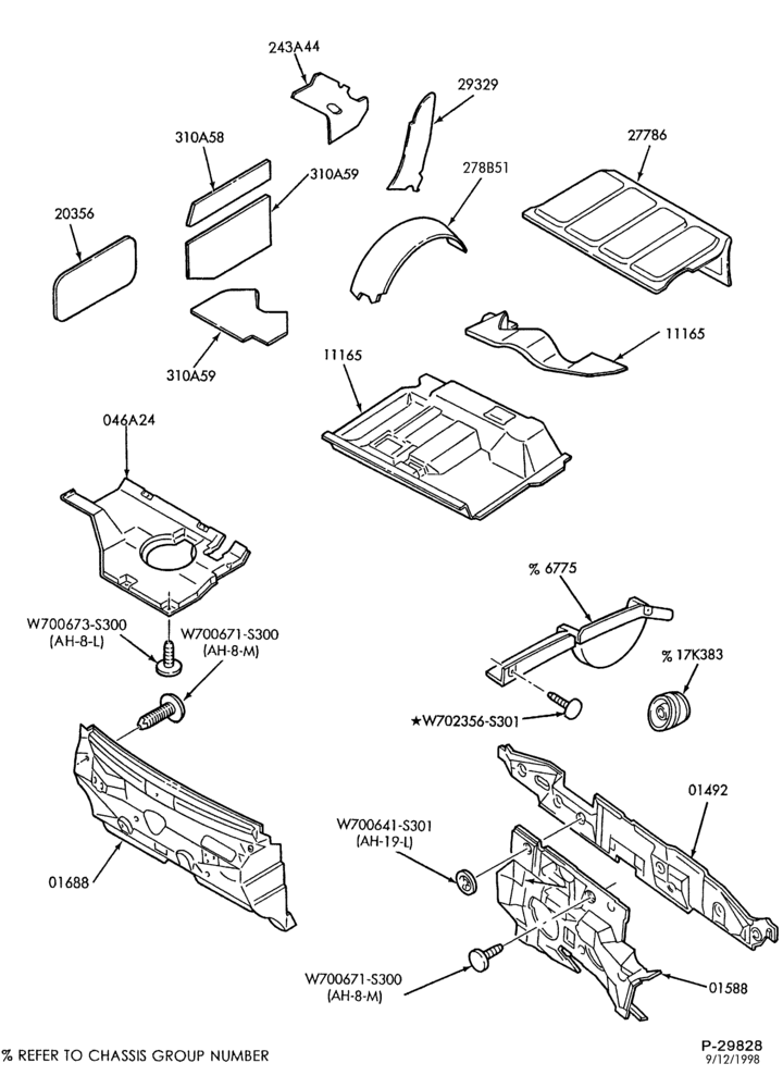 Схема SHEET METAL-54 - cowl, engine floor insulaters & splash shields