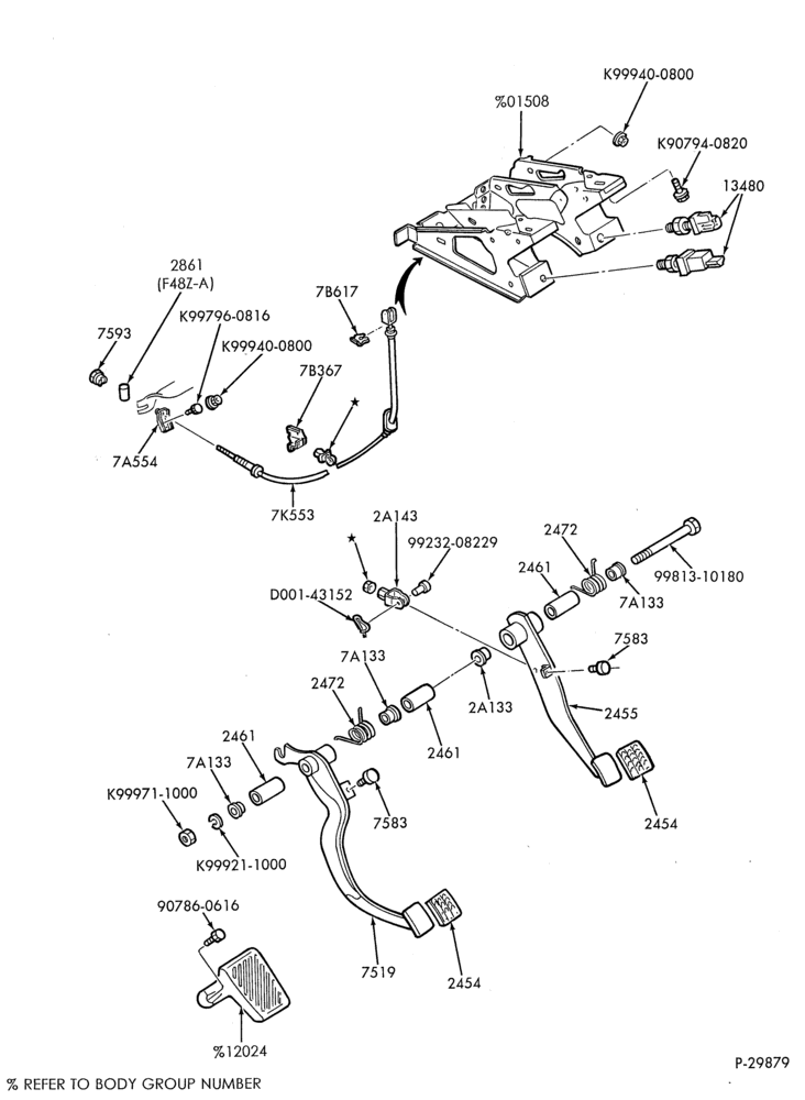 Схема EXTERNAL PARTS-Clutch and brake pedal-All