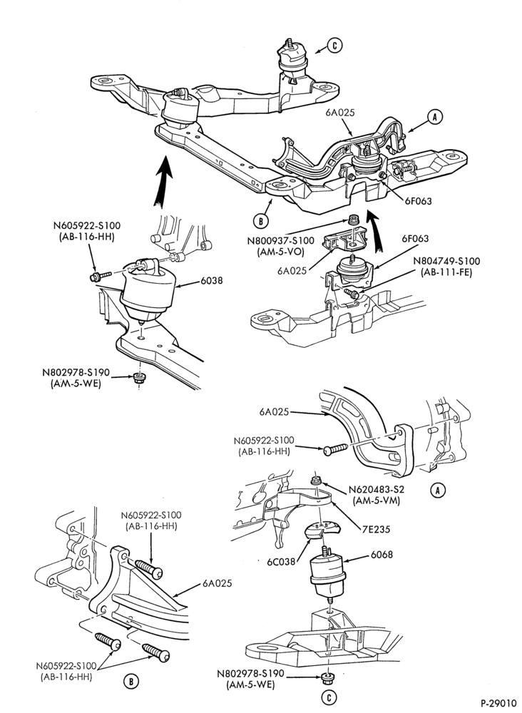 Схема 6 CYL. 3.0L - EXC. SHO-Engine supports - AX4N trans.